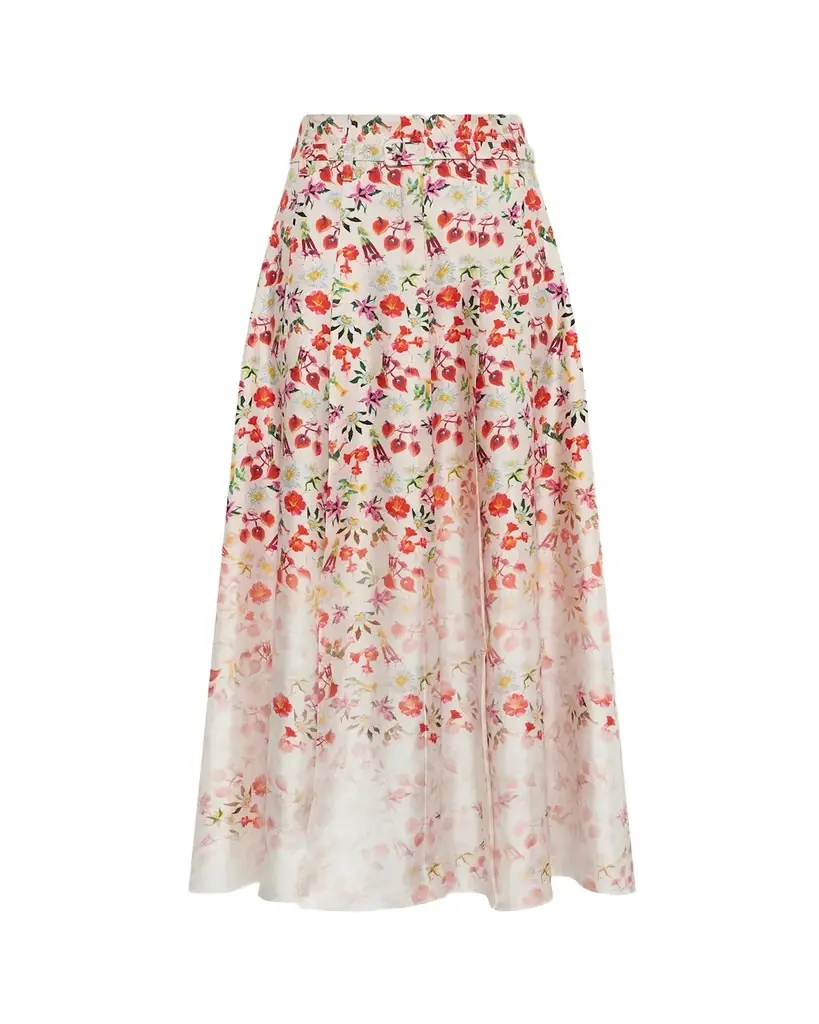 Gabriela Hearst Dugald Degrade Floral Silk Pleated Midi Skirt With Belt