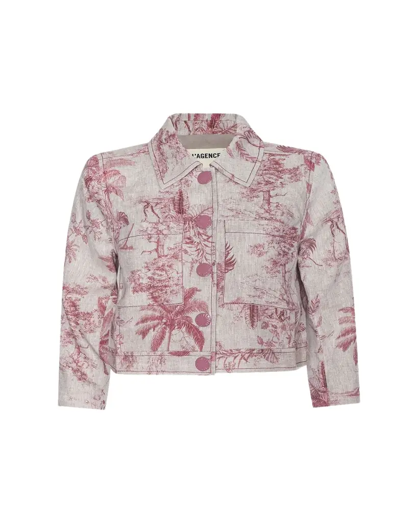 L'Agence Eda Cropped Etoile-Print Linen Jacket