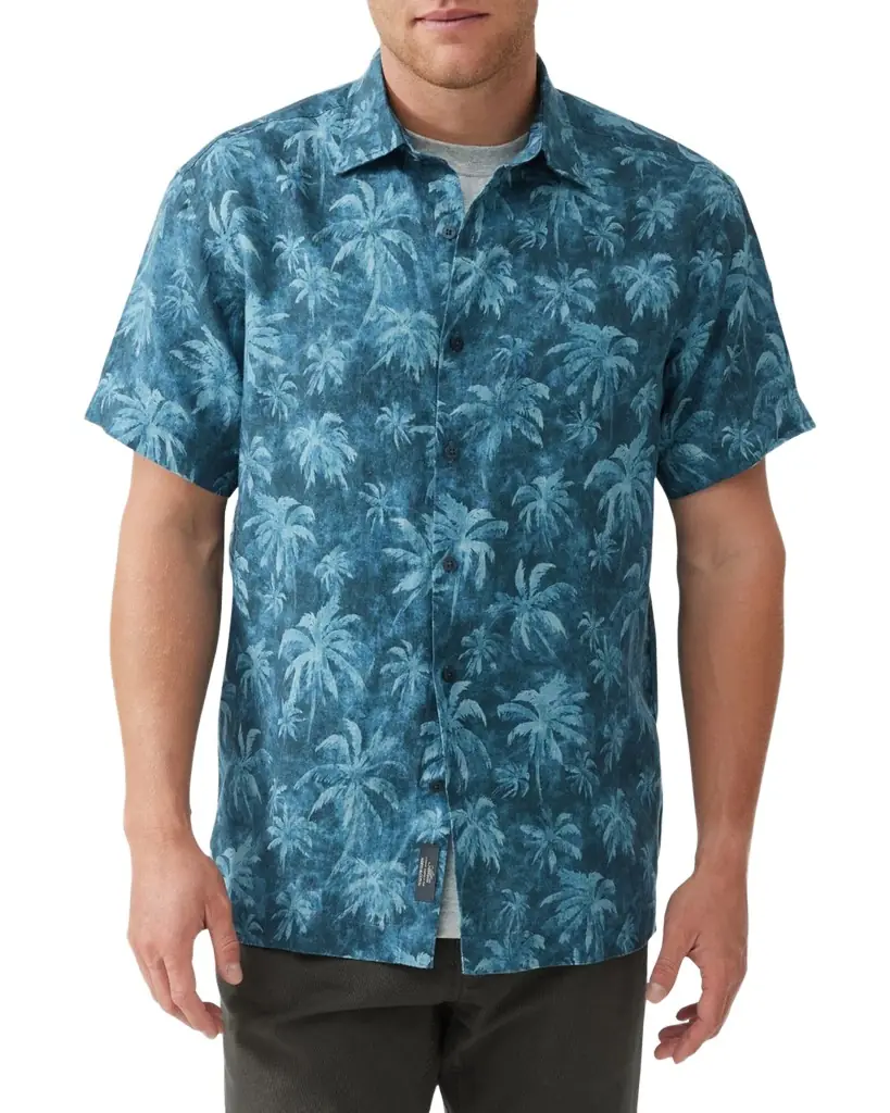 Rodd & Gunn Men 's Destiny Bay Linen Palm-Print Short-Sleeve Shirt - Women's Clothing