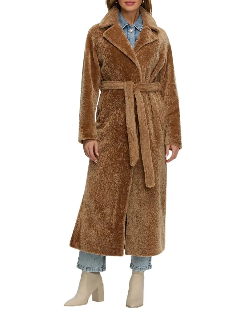 Gorski Reversible Shearling Lamb Belted Long Coat With Side Slits - Women's Clothing