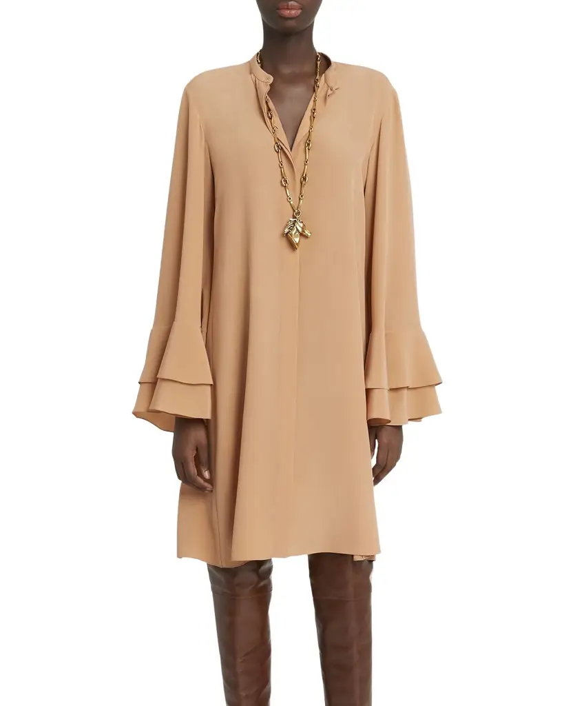 Chloe Tiered Ruffle Long-Sleeve Silk Shirtdress - Women's Clothing