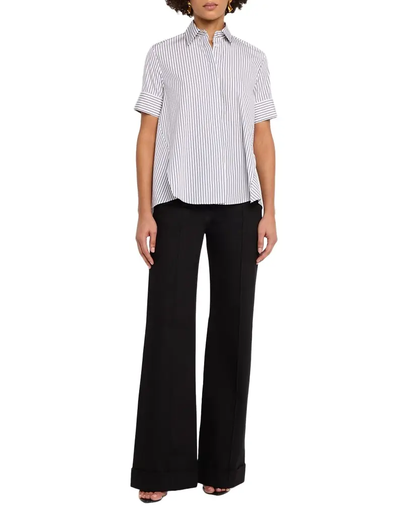 Adam Lippes Charlie Striped Short-Sleeve Button-Down Top - Women's Clothing