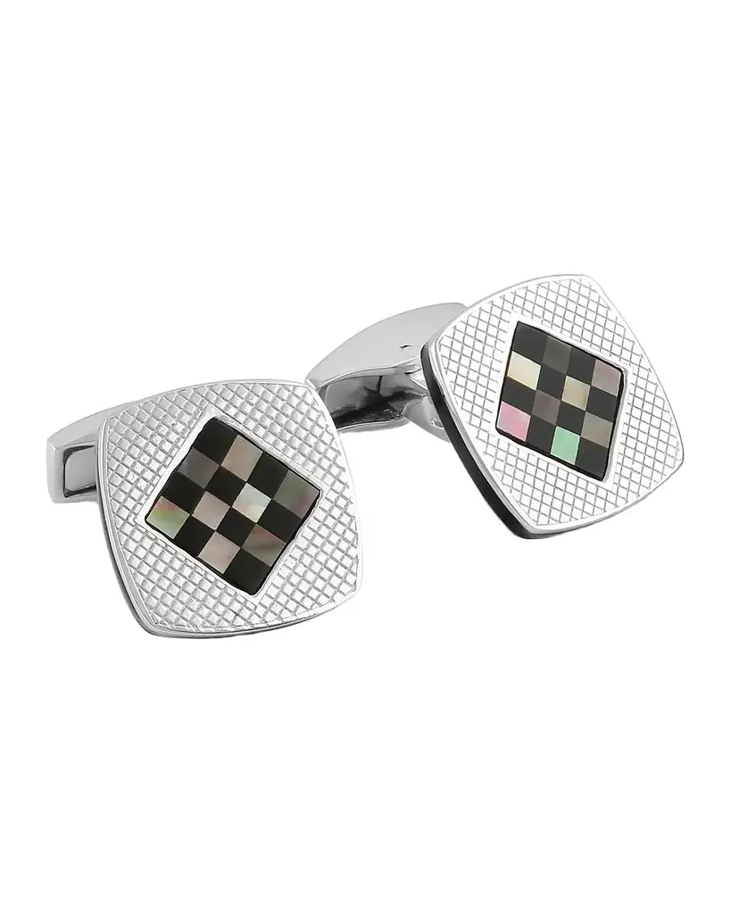 Tateossian Men 's Check Black Onyx and Mother-Of-Pearl Cufflinks