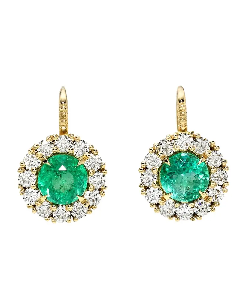 Retrouvai 14K Emerald with Diamond Halo Heirloom Earrings - Women's Jewelry And Watches
