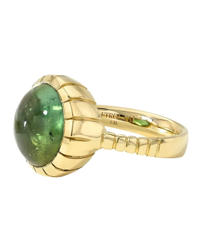 Retrouvai Round Cabochon Green Tourmaline Heirloom Bezel Ring - Women's Jewelry And Watches