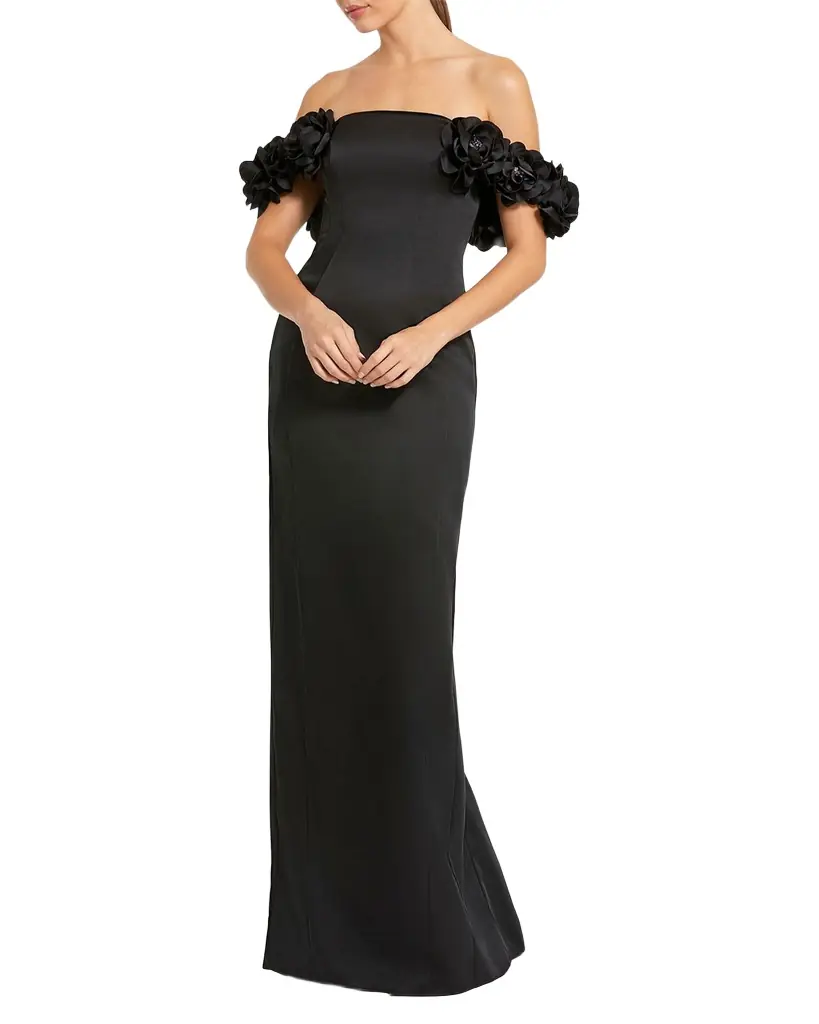 Mac Duggal Off-Shoulder Floral Applique Column Gown - Women's Clothing