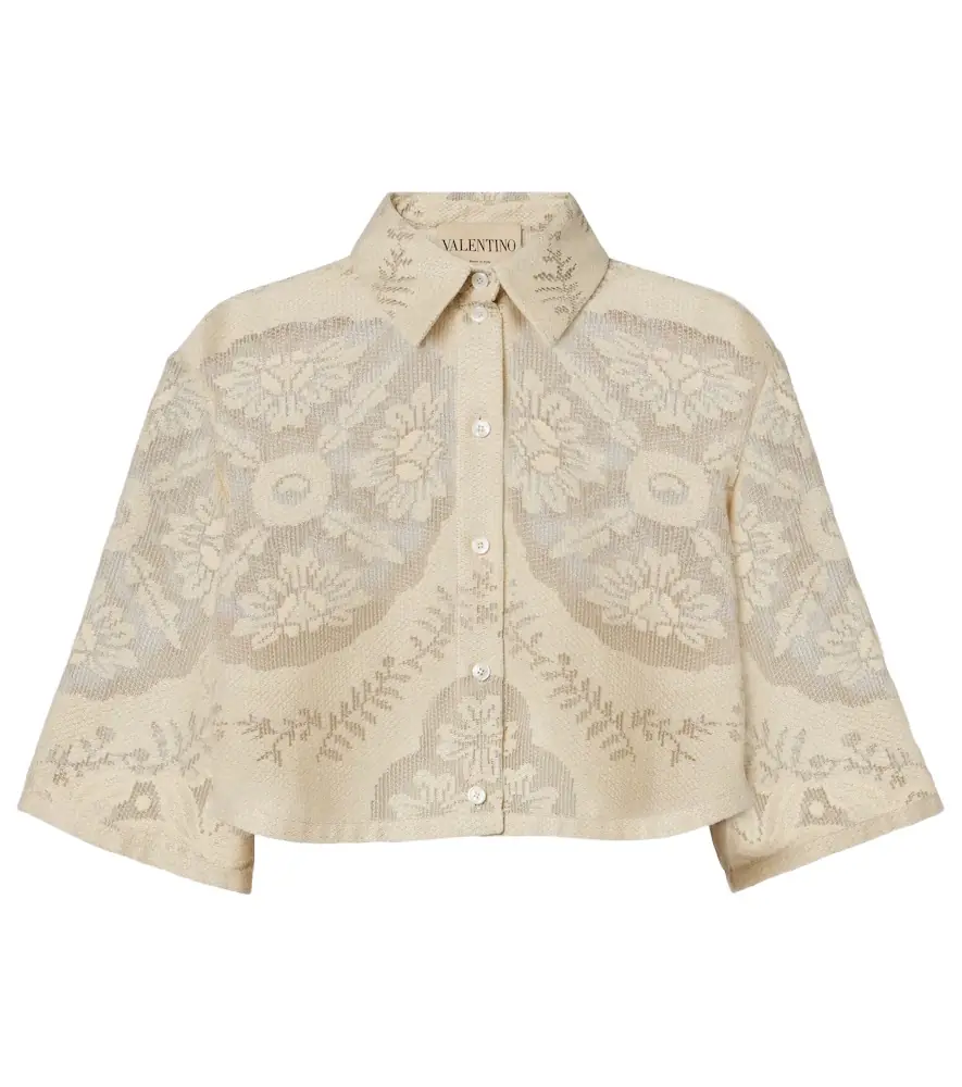 Valentino Floral cropped cotton-blend shirt