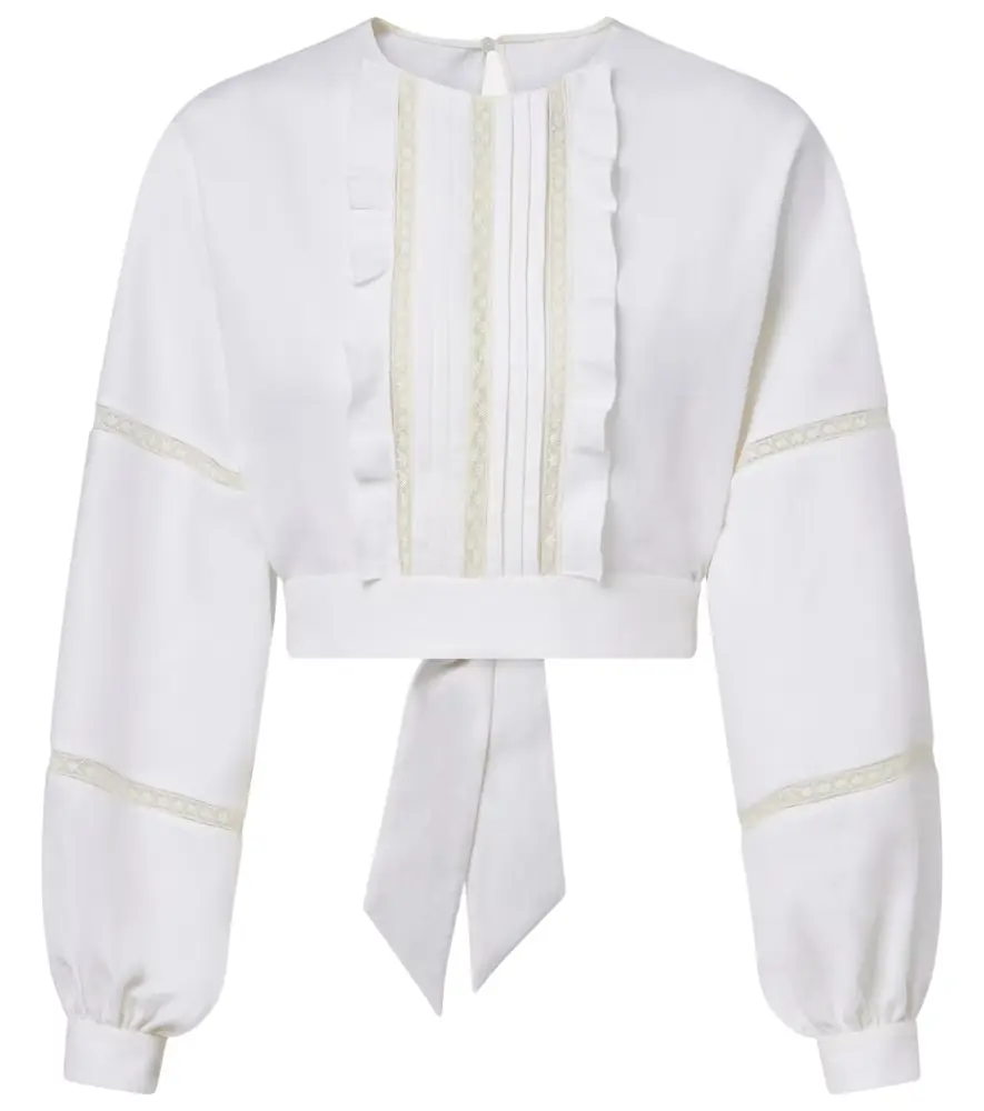 Valentino Lace-trimmed open-back linen blouse