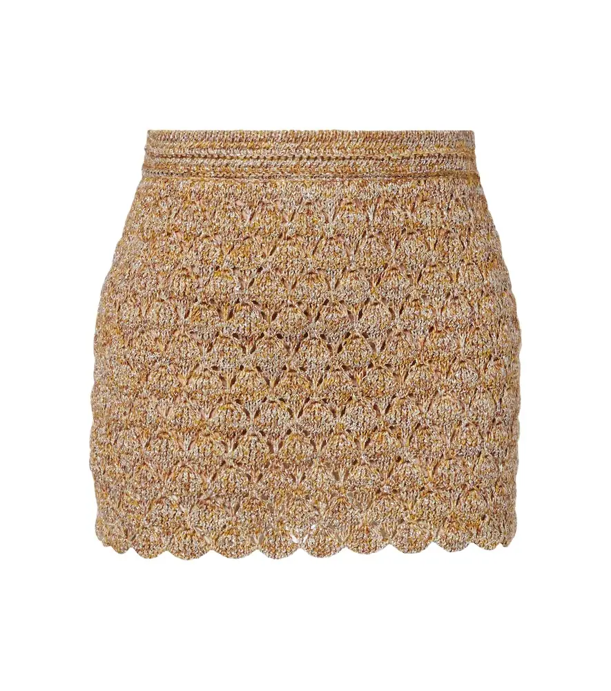 Valentino Open-knit linen-blend lamé miniskirt