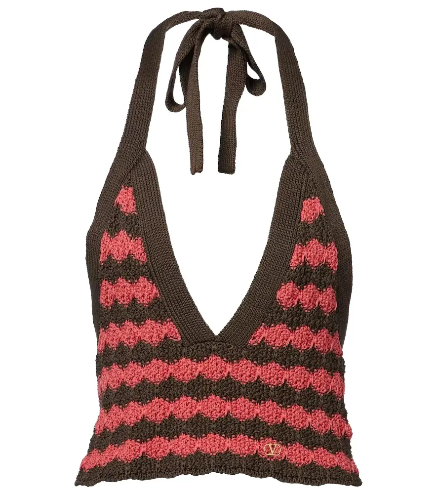 Valentino Striped knitted cotton crop top