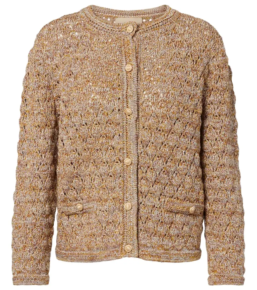 Valentino Open-knit linen-blend lamé cardigan