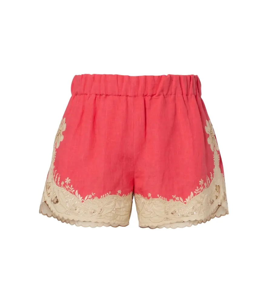 Valentino Embroidered linen shorts