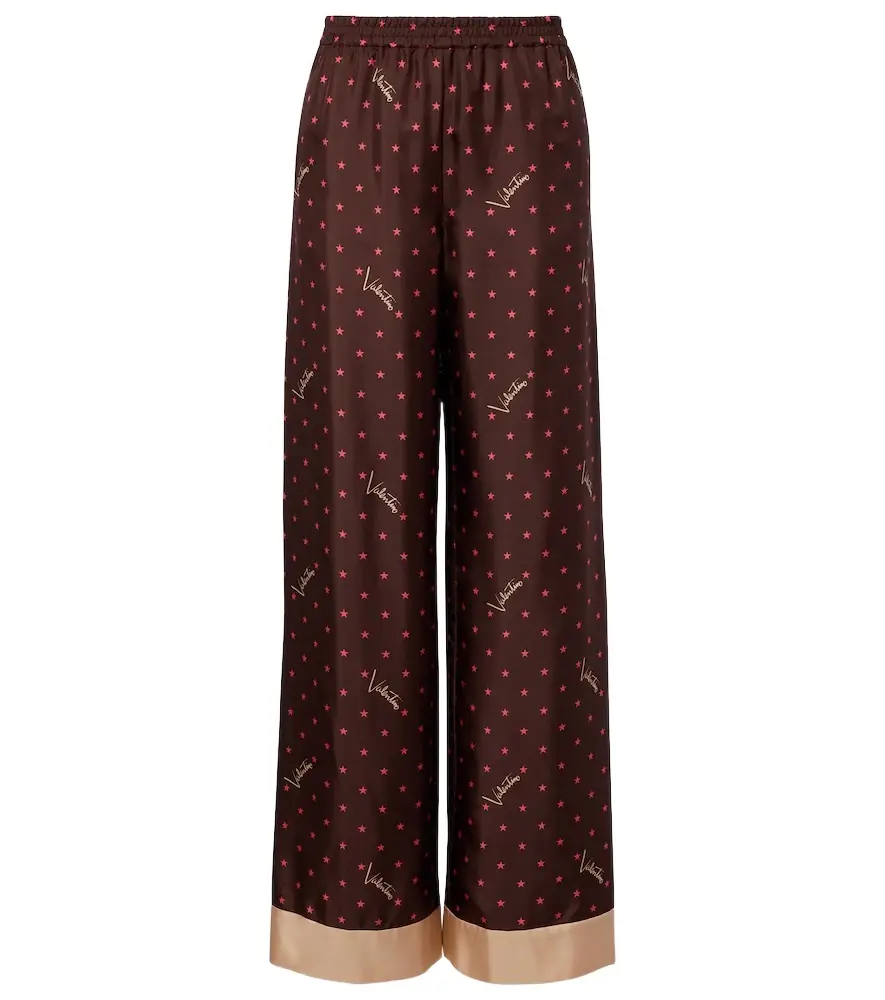 Valentino Printed silk twill palazzo pants