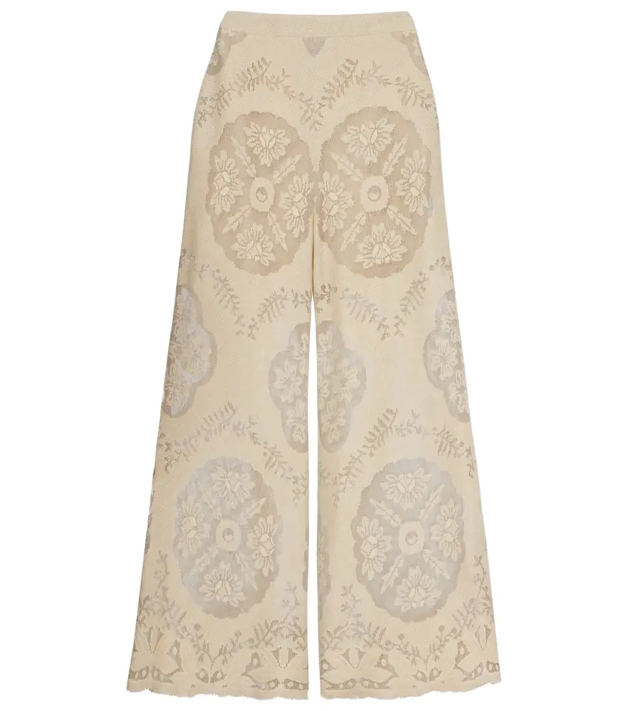 Valentino Embroidered cotton-blend wide-leg pants