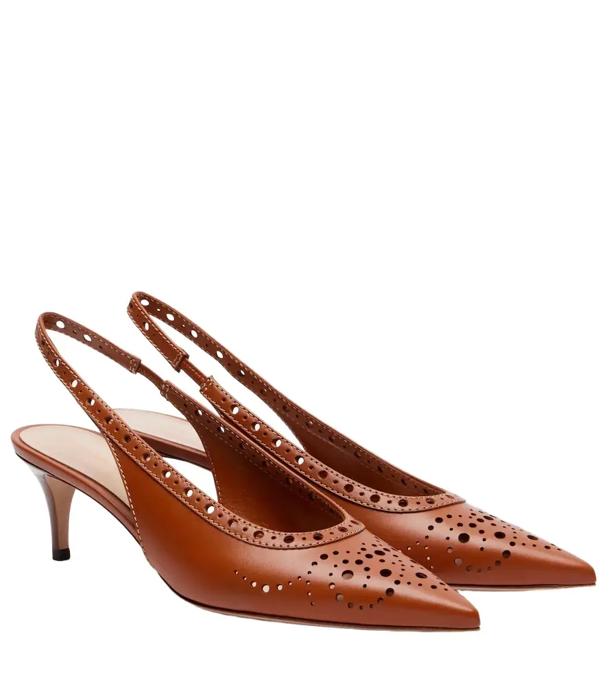 Gianvito Rossi Perforated leather slingback pumps