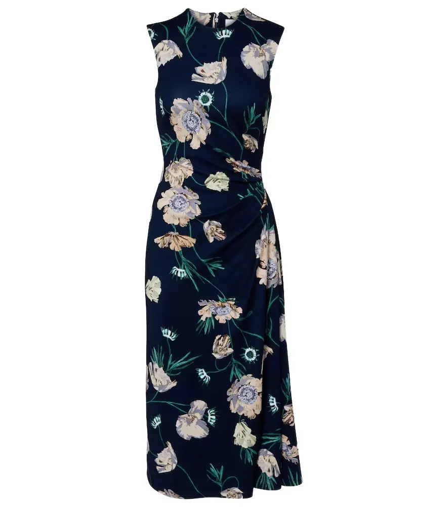 Erdem Draped floral jersey midi dress