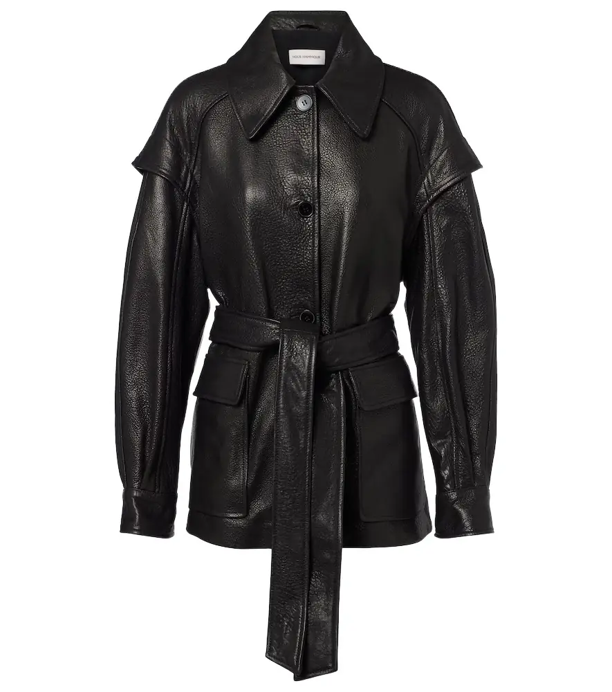 Nour Hammour Perrin belted leather jacket