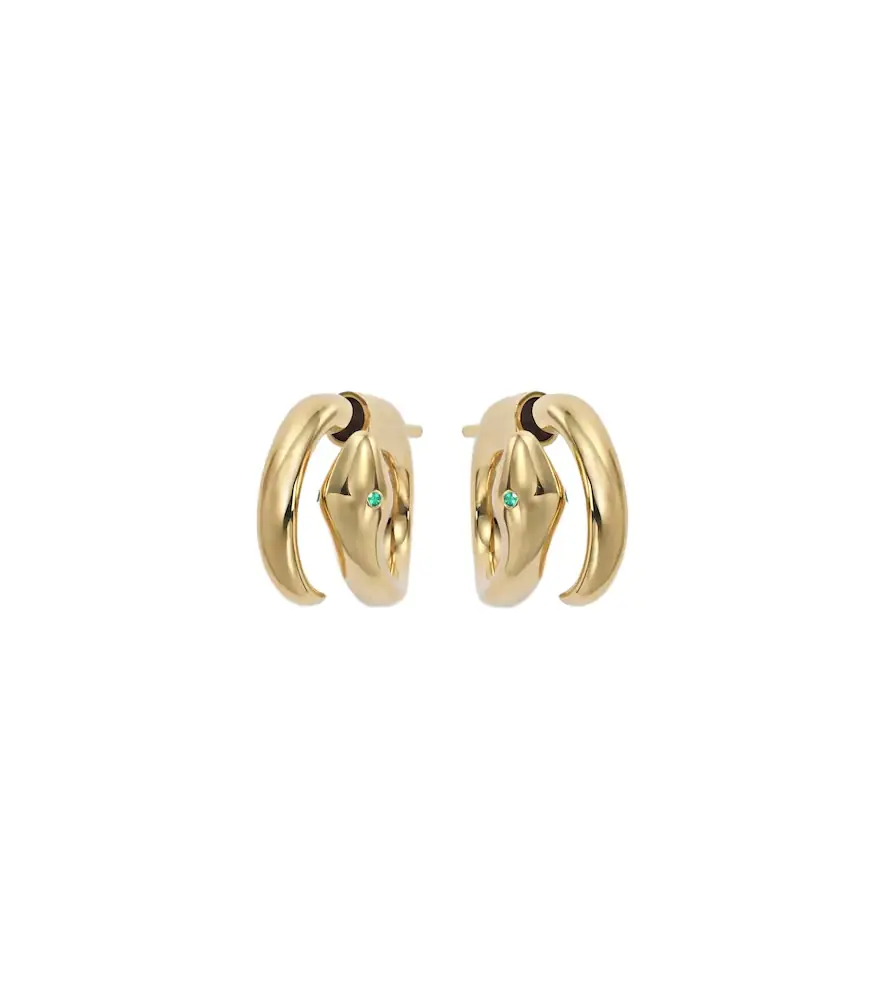 Ileana Makri Spiral Cobra 18kt gold earrings with emeralds