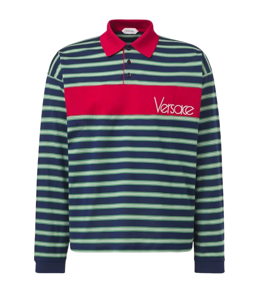 Versace Striped cotton jersey polo shirt