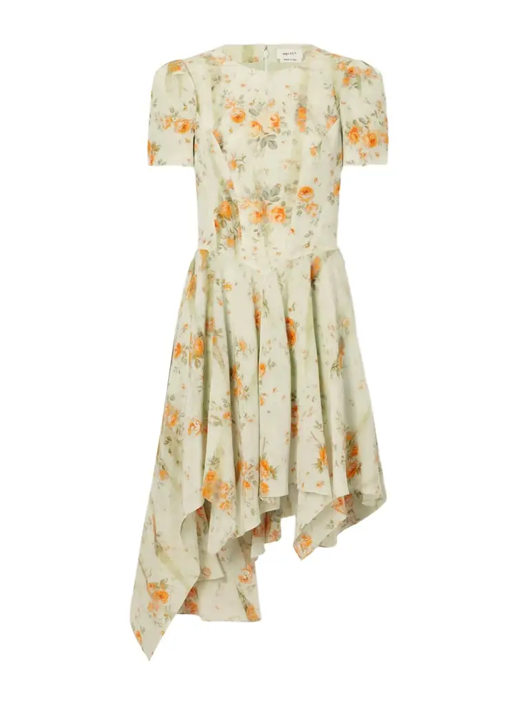 McQueen Asymmetric Floral-print Silk-crepe De Chine Mini Dress - Women's Clothing