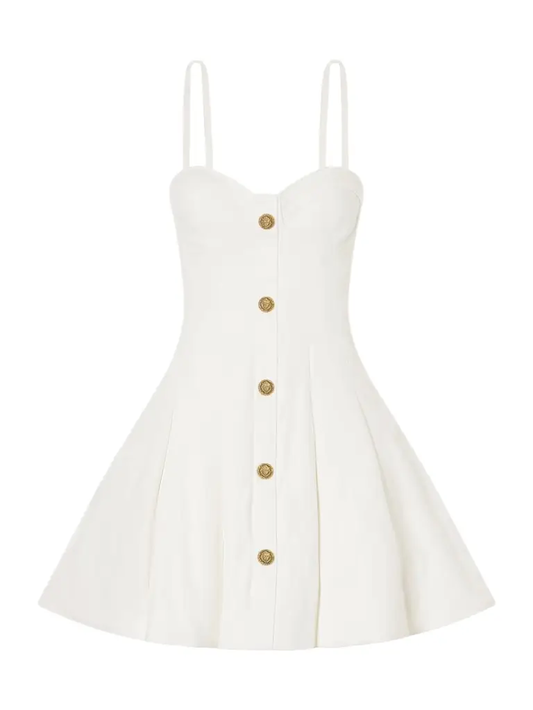 Balmain Quilted Denim Bustier Mini Dress