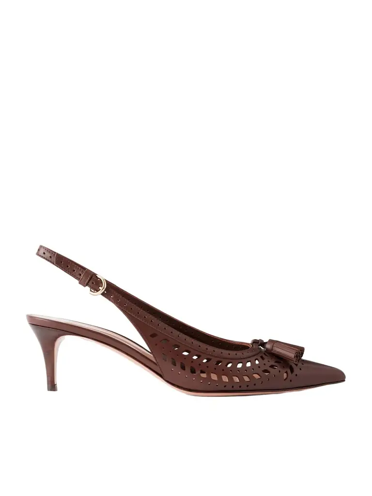 Gianvito Rossi 55 Laser-cut Leather Kitten Heel Slingback Pumps
