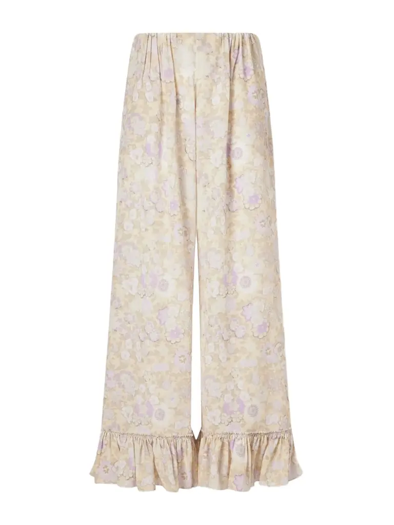 Chloé Ruffled Floral-print Silk-charmeuse Wide-leg Pants