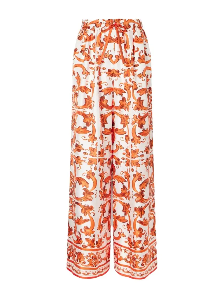 Dolce & Gabbana Printed Silk-twill Wide-leg Pants