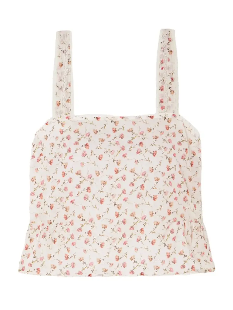 Posse Charlotte Lace-trimmed Floral-print Cotton Top
