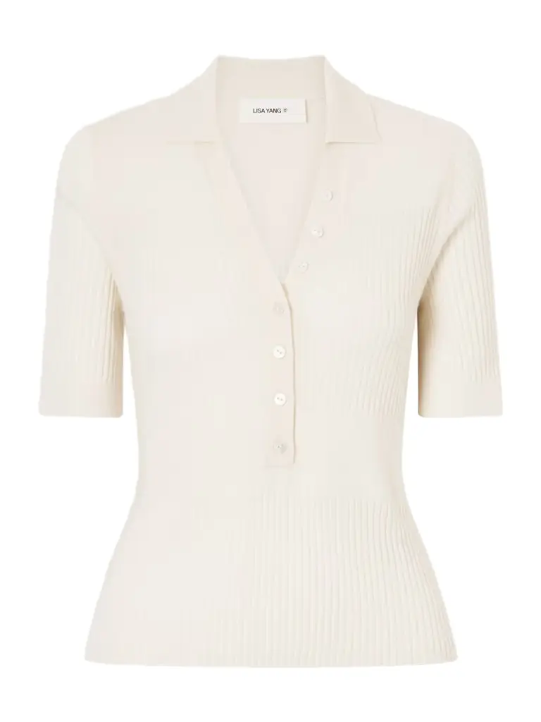 Lisa Yang Malie Ribbed-knit Cashmere Polo Sweater