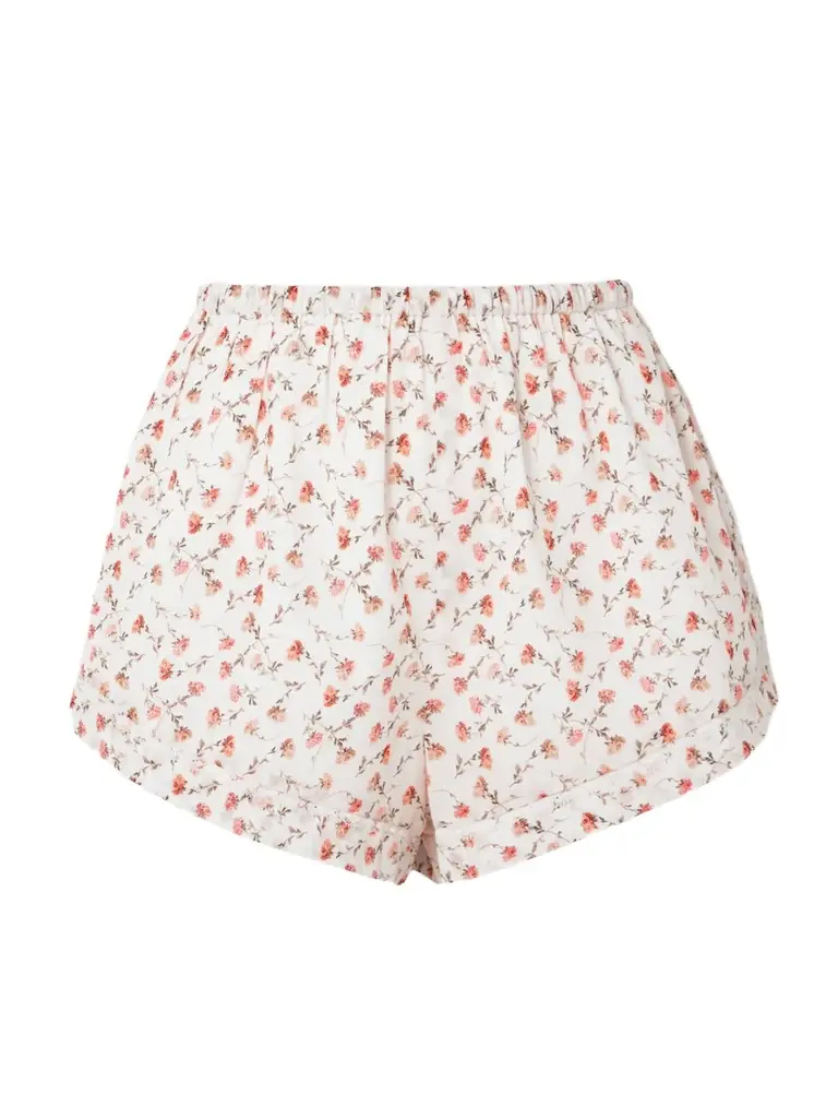 Posse Charlotte Lace-trimmed Floral-print Cotton Shorts