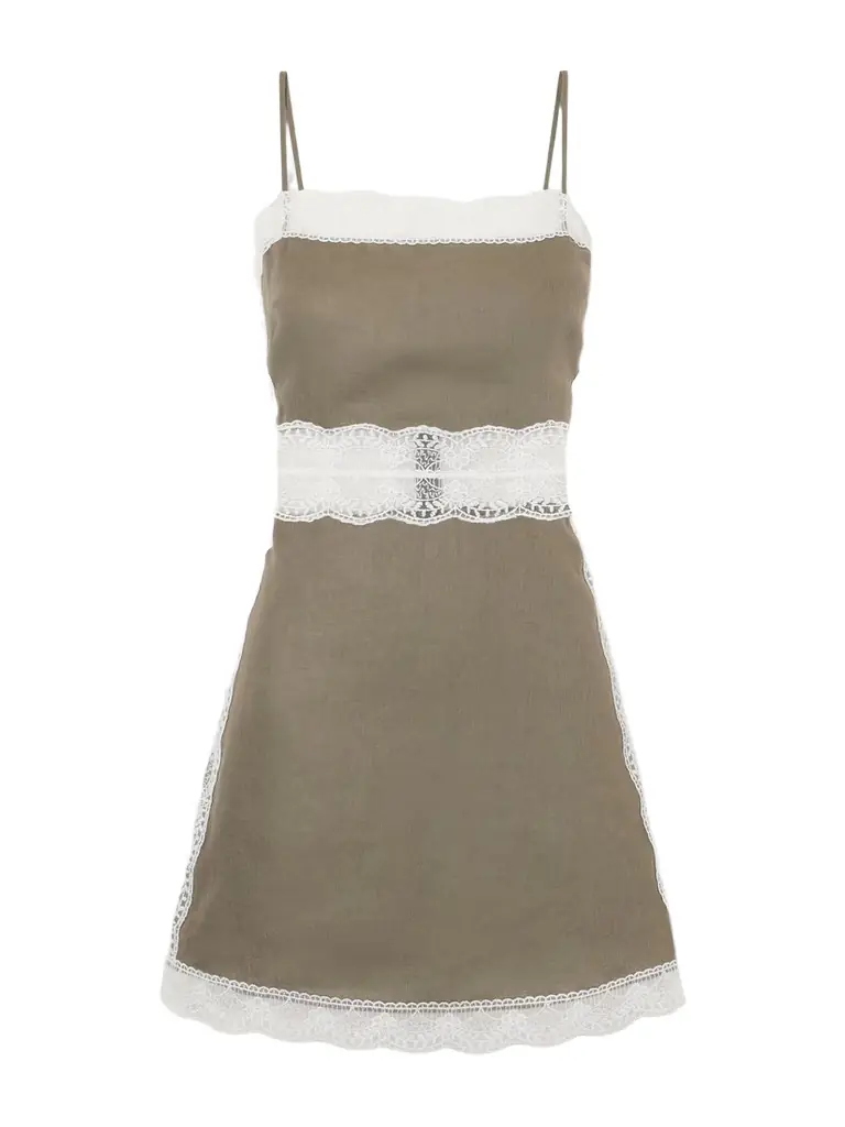 Staud Amalina Lace-trimmed Linen Mini Dress