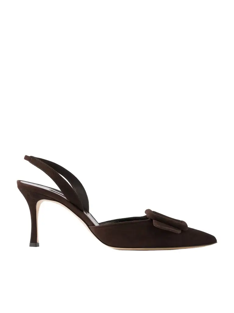 Manolo Blahnik Maysli 70 Buckle-detailed Suede Slingback Pumps
