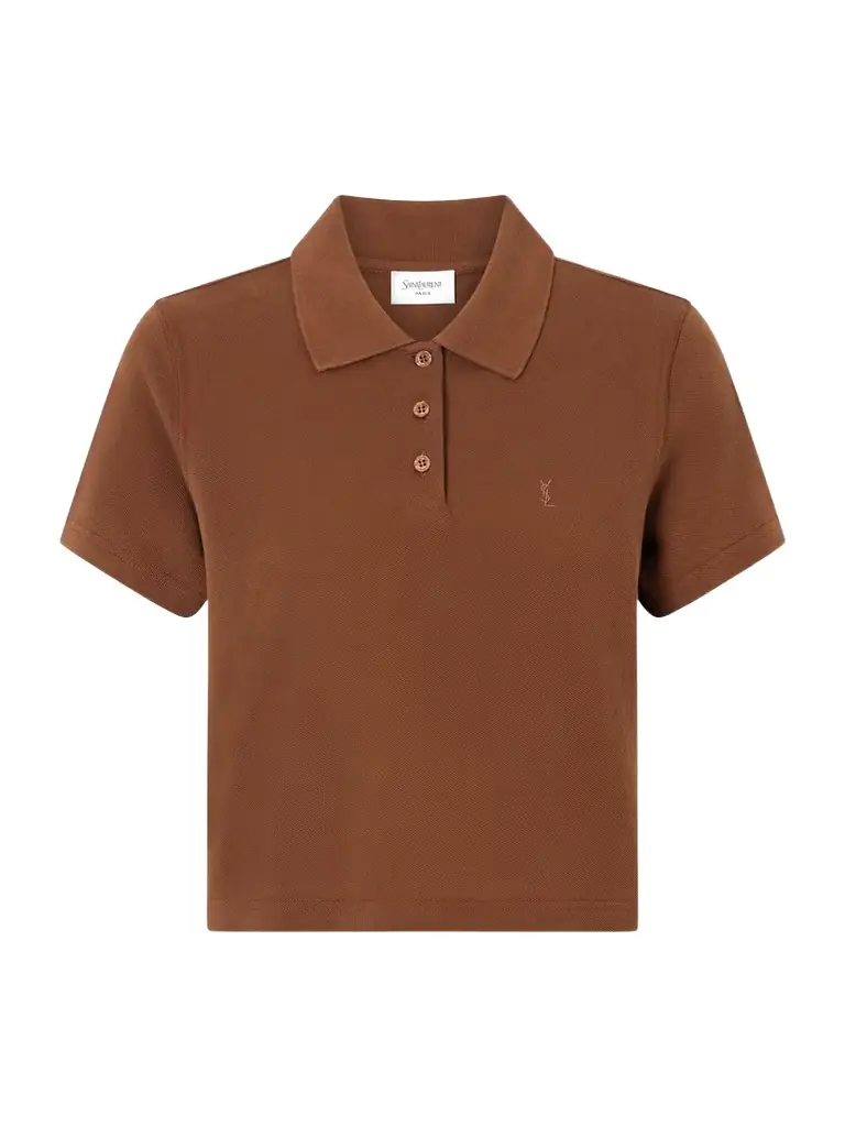 Saint Laurent Cassandre-embroidered Cropped Cotton-piqué Polo Shirt