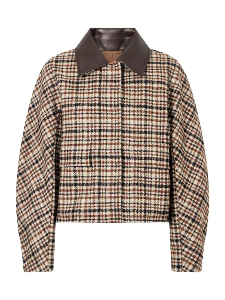 Brunello Cucinelli Checked Leather-trimmed Wool-blend Jacket