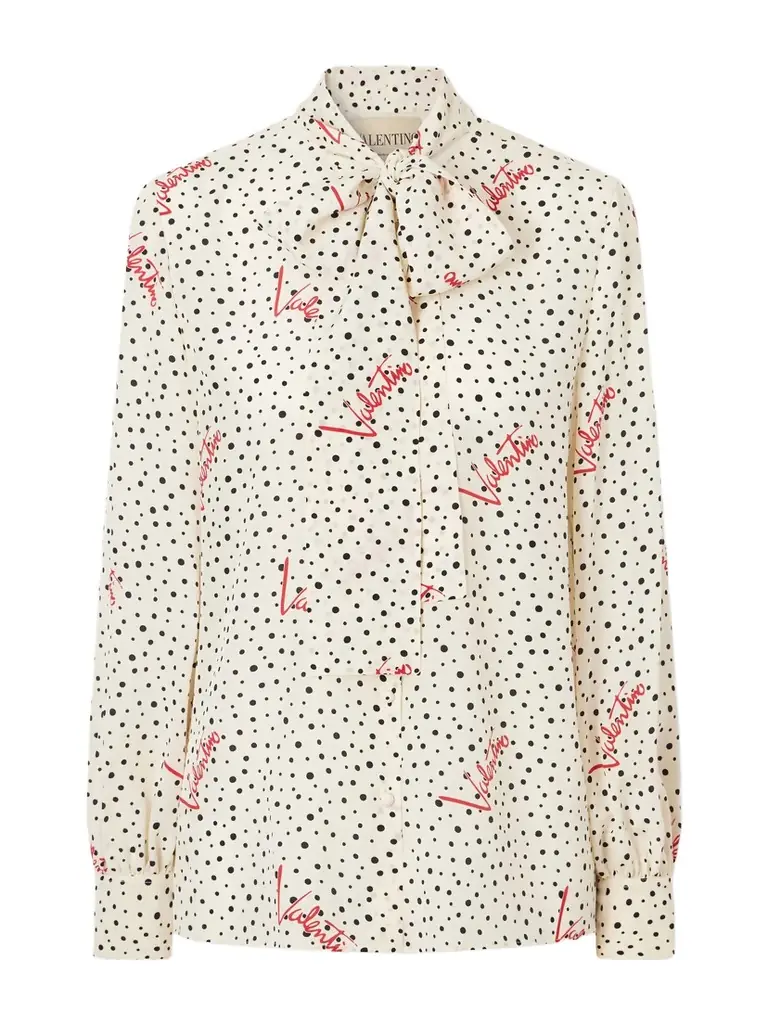 Valentino Garavani Pussy-bow Polka-dot Silk Crepe De Chine Blouse