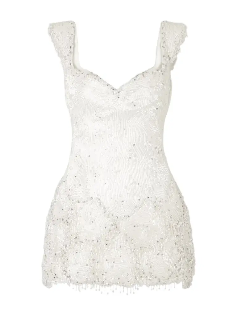 Clio Peppiatt Emma Scalloped Embellished Satin Mini Dress