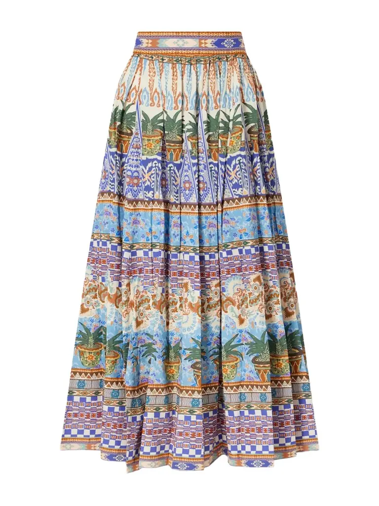 Emporio Sirenuse Ombretta Pleated Printed Cotton Midi Skirt