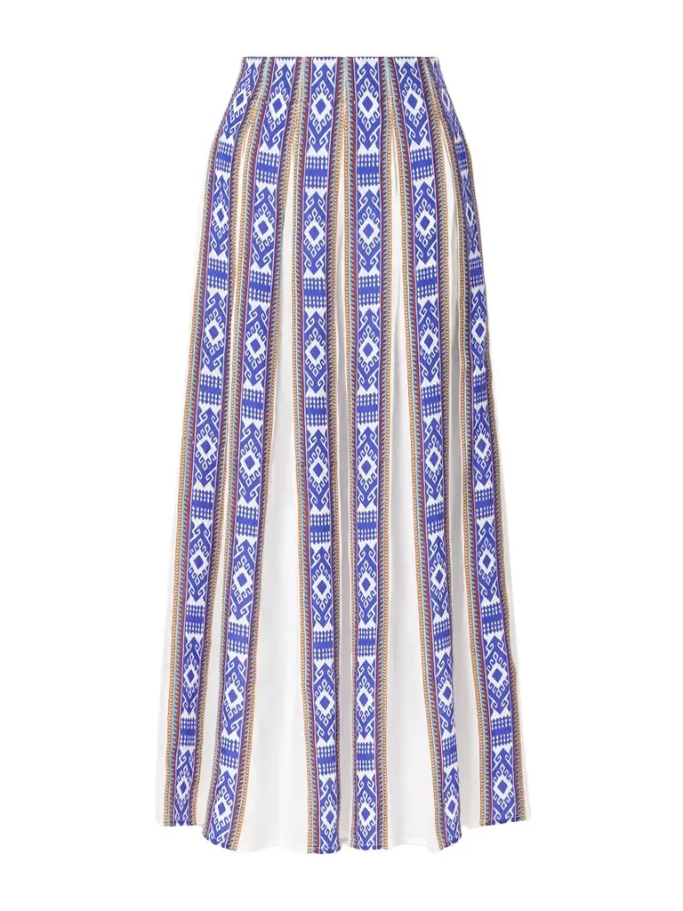 Emporio Sirenuse Aurelia Pleated Printed Linen Midi Skirt