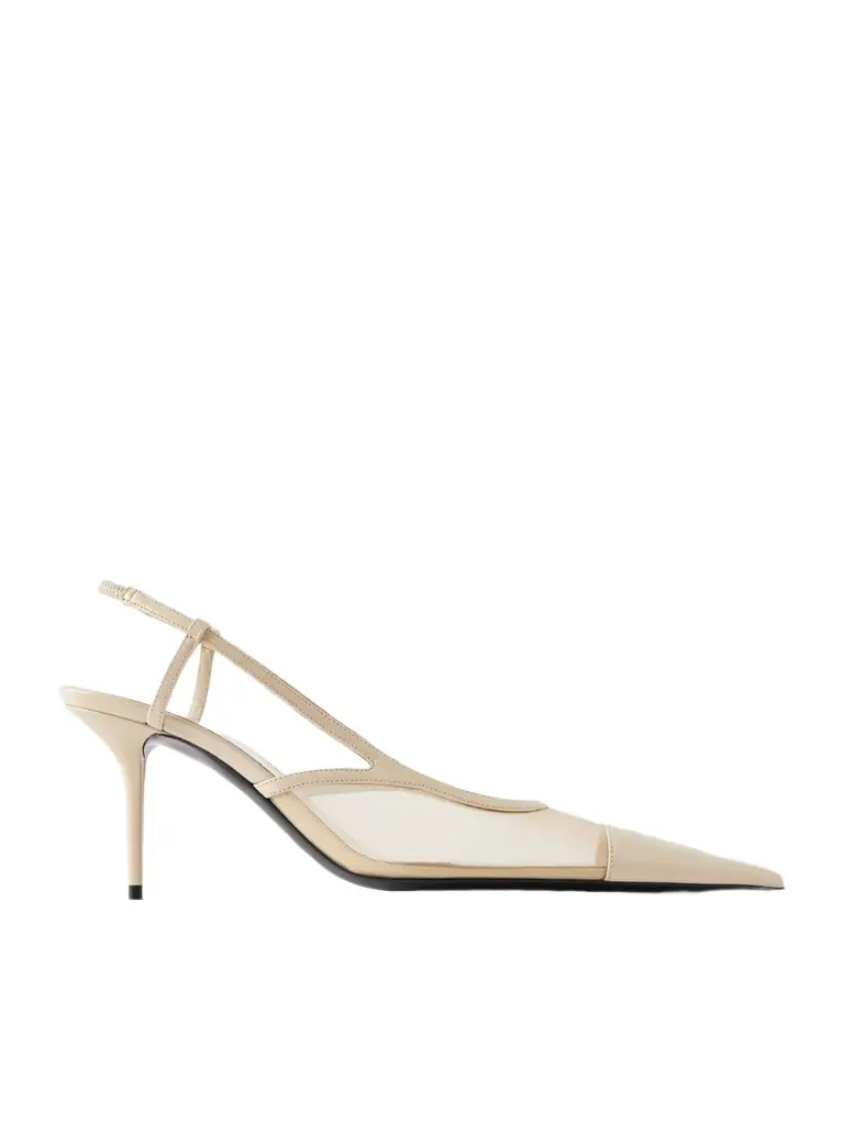 Saint Laurent Renée Cassandre-embroidered Patent Leather-trimmed Mesh Slingback Pumps