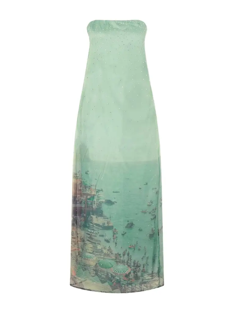 Staud Amara Strapless Printed Organza Maxi Dress