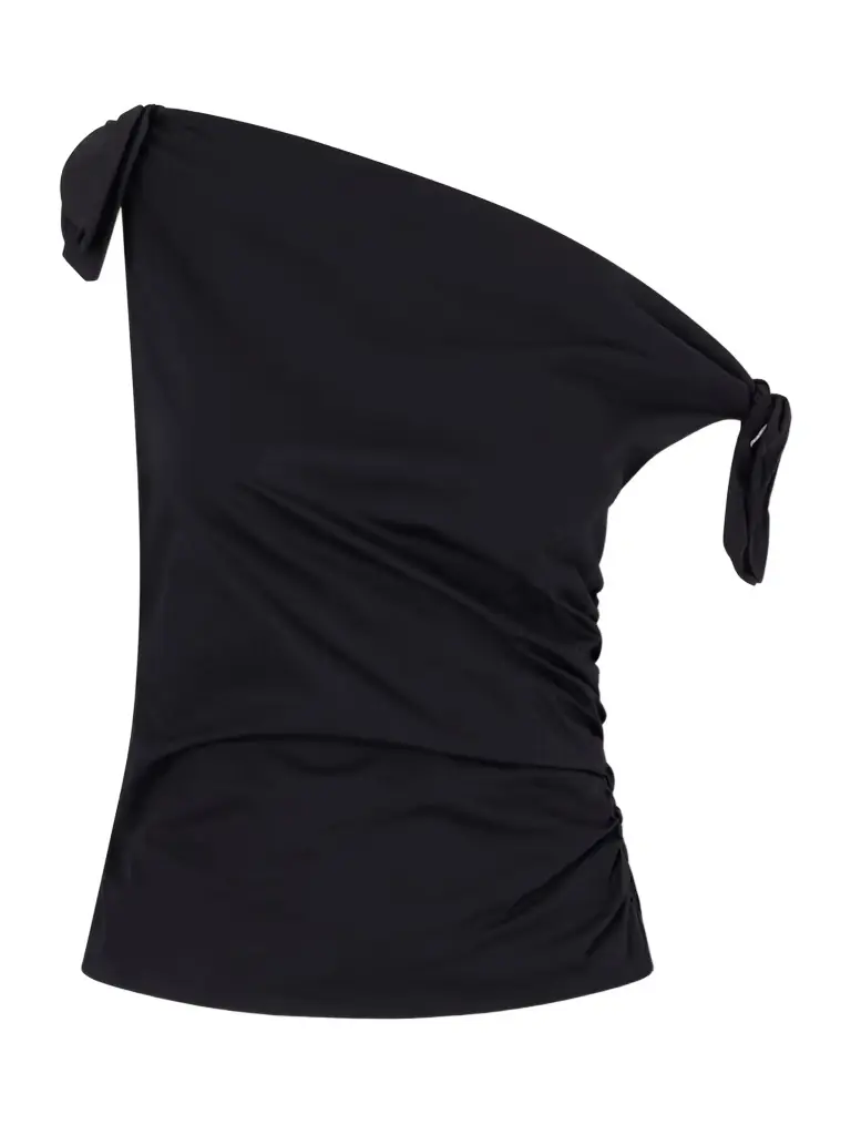 Staud Bellaria Asymmetric Knot-detailed Cotton-blend Poplin Top