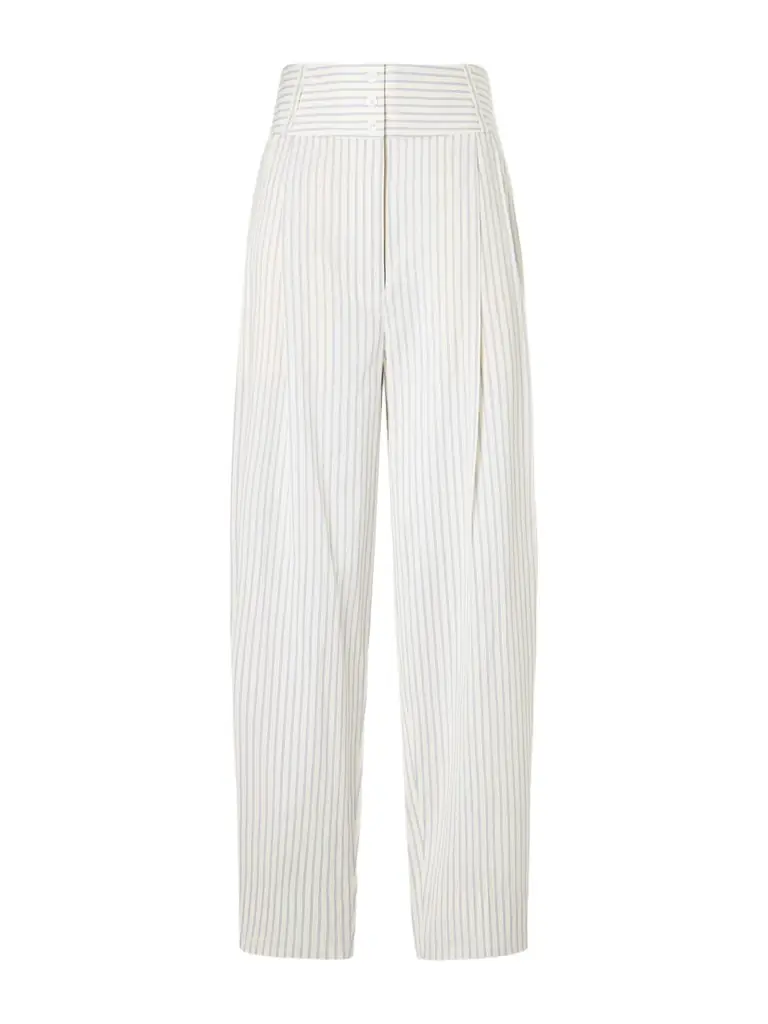 TOTEME Pleated Striped Cotton And Silk-blend Straight-leg Pants