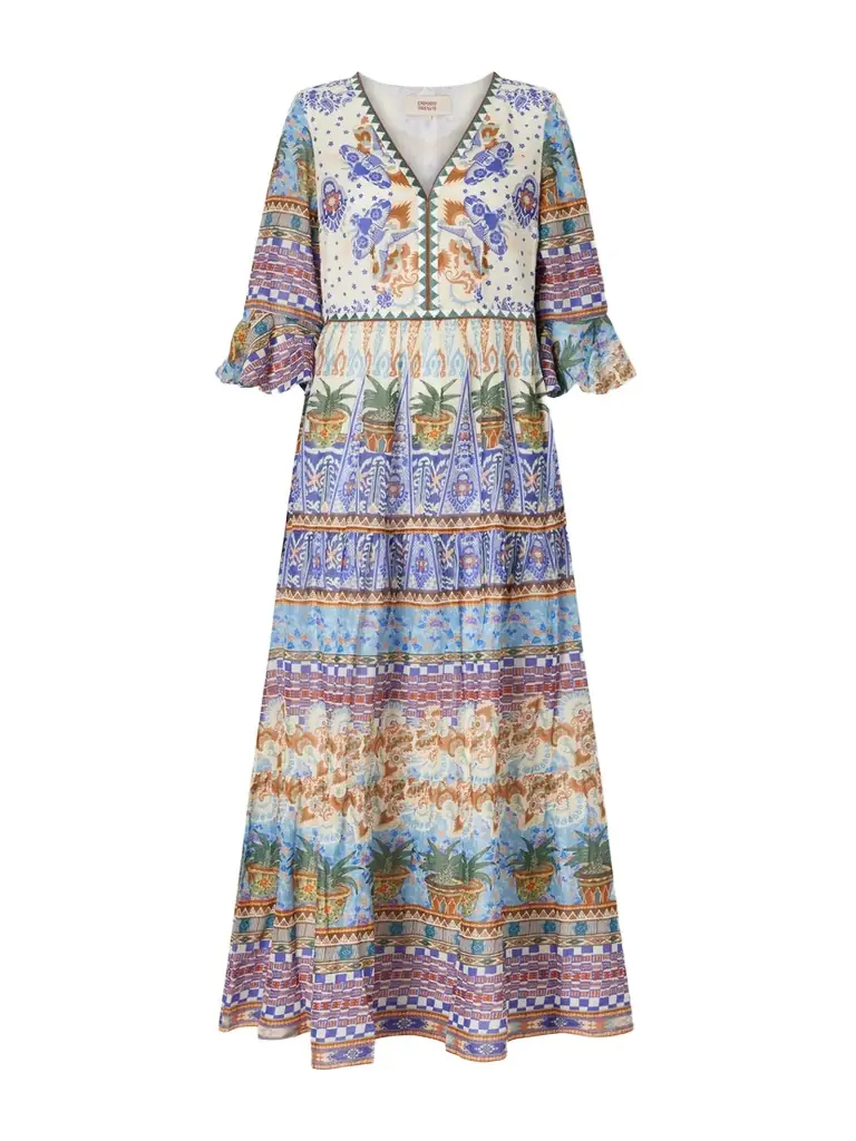 Emporio Sirenuse Bella Pleated Printed Cotton Maxi Dress