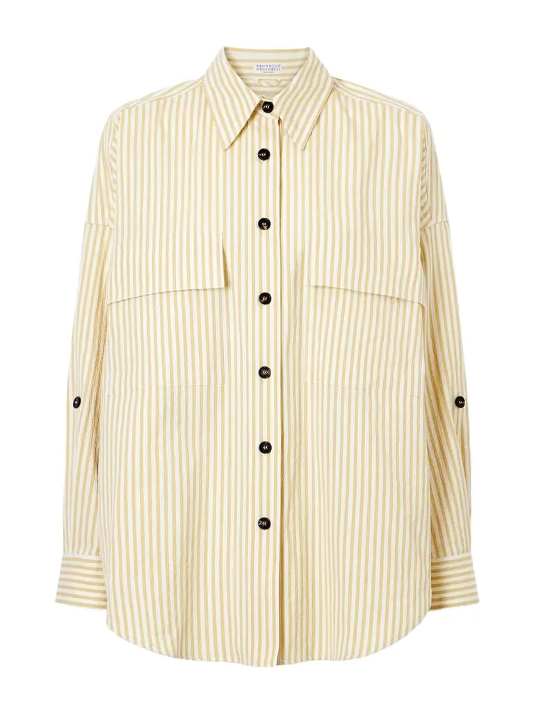 Brunello Cucinelli Striped Printed Cotton-blend Shirt