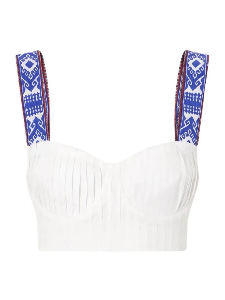Emporio Sirenuse Dalia Pleated Printed Linen Cropped Top