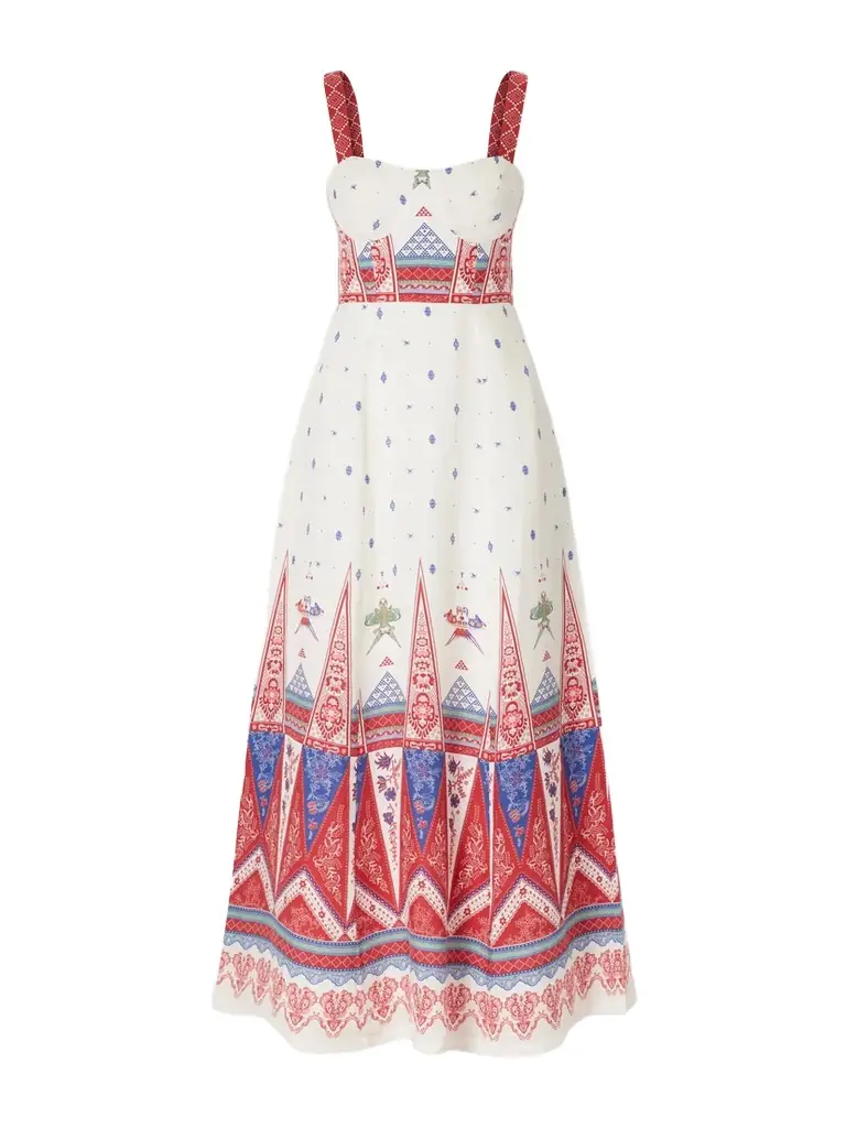 Emporio Sirenuse Azzurra Printed Linen Maxi Dress