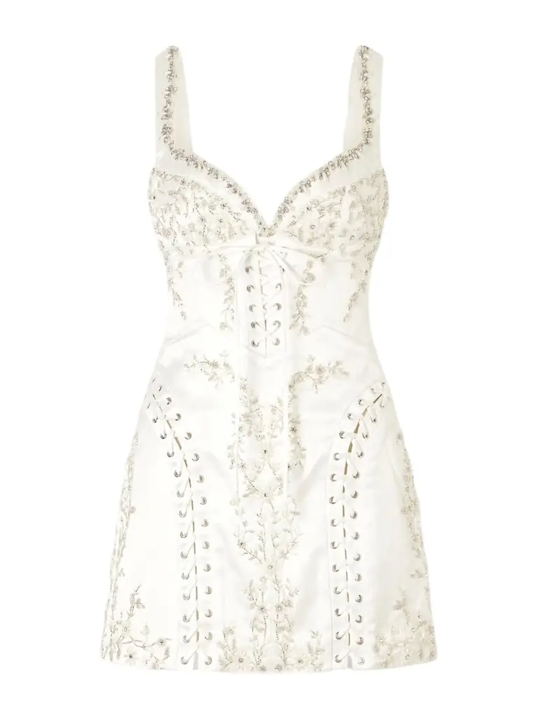Clio Peppiatt Bridal Brigette Embellished Lace-up Satin Mini Dress