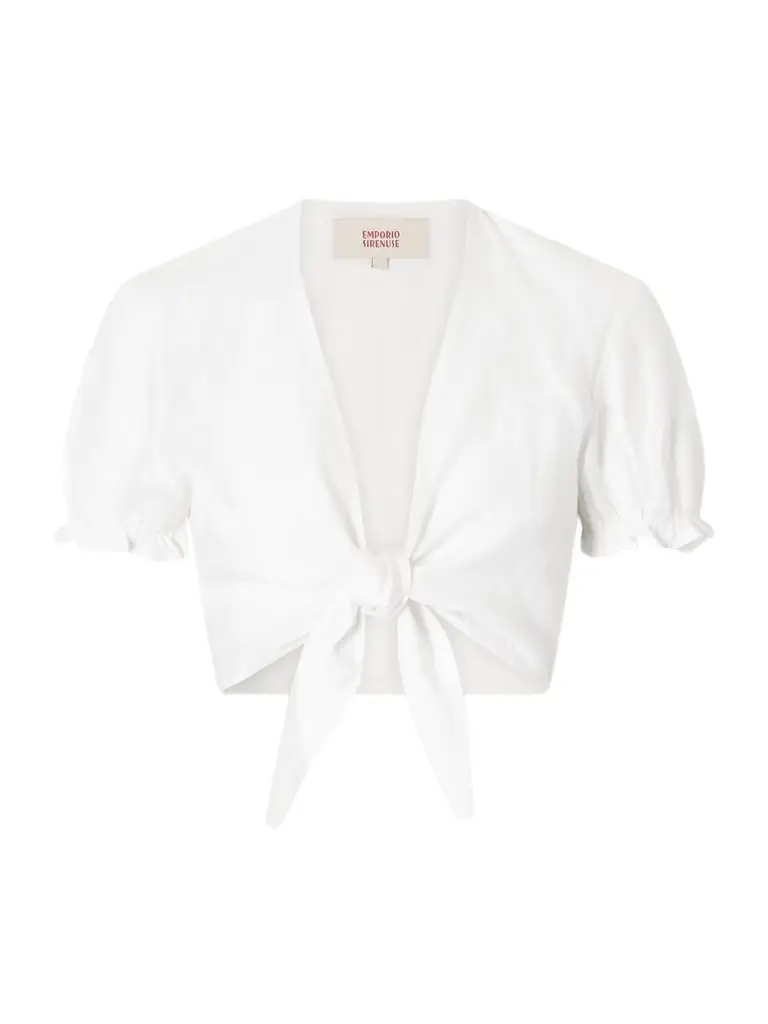 Emporio Sirenuse Poppy Knotted Linen Cropped Top
