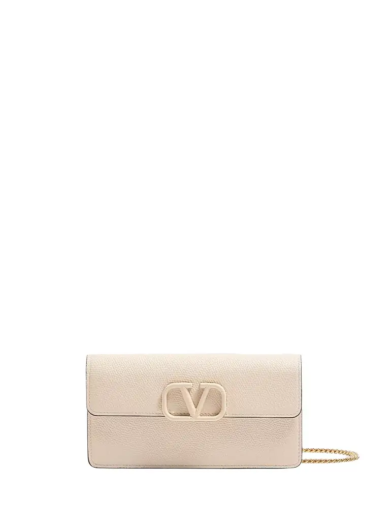 Valentino Garavani Women's VLogo Signature Grainy Calfskin Wallet with Chain - Light Beige
